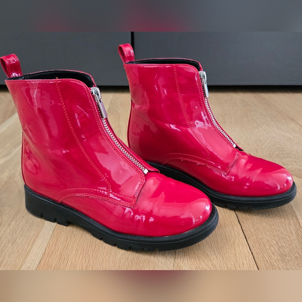 GAP Cherry Red Patent Front-Zip Kids Ankle Boots